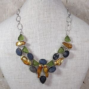 Artisan Crafted Druzy/Pearl/Resin Statement Necklace